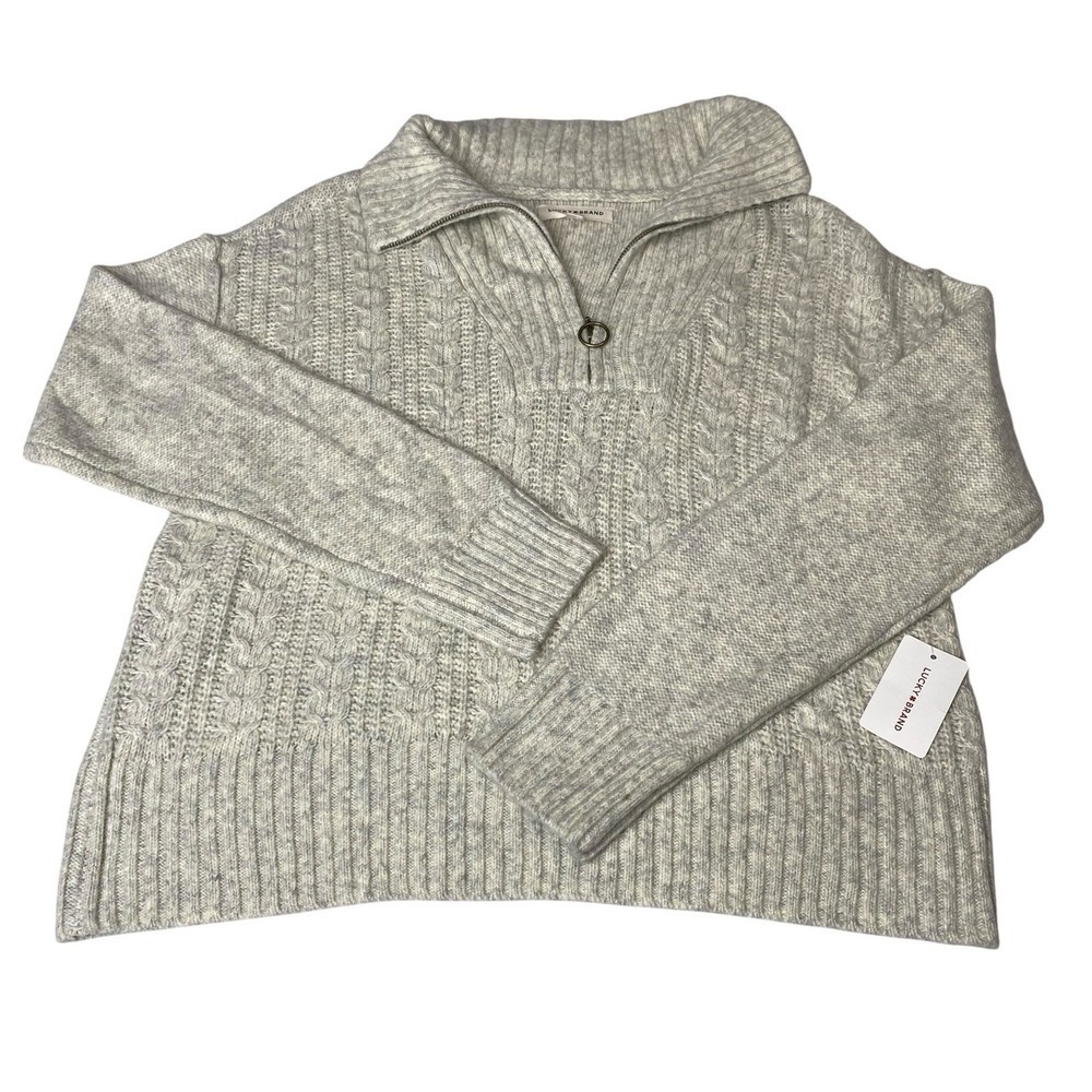 Lucky Brand Sweater Women Sz S Cable Knit Half Zip Pullover Beige-gray Oversized